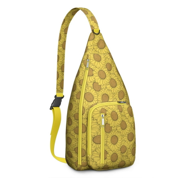 Waterproof Hiking Backpack Sling Bag for Women – Lightweight Crossbody with Adjustable Strap, Travel Chest Bag – Boho Sunflower & Bee Floral Design, Rustic Yellow Vintage Style