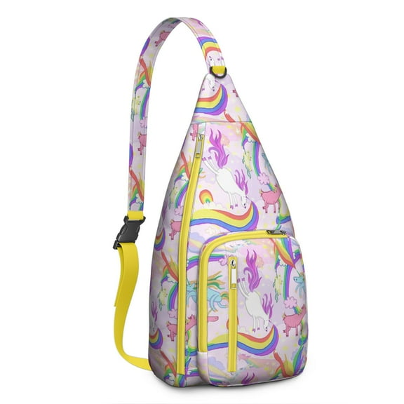 Waterproof Hiking Backpack Sling Bag for Women – Lightweight Crossbody Bag with Adjustable Strap, Multipurpose Chest Bag for Travel & Outdoor Adventures – Cute Unicorn & Rainbow Print