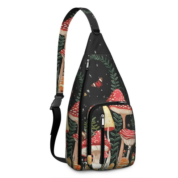 Waterproof Hiking Backpack Sling Bag for Women – Lightweight Crossbody Bags with Adjustable Strap, Multipurpose Chest Bag for Travel, Outdoor Adventures & Everyday Use – Boho Vintage Mushroom Design