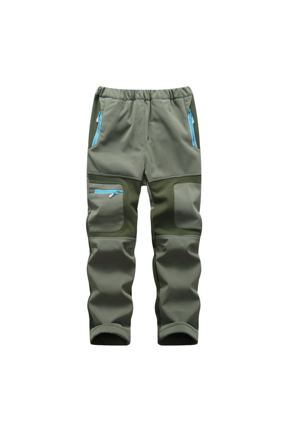 Waterproof Hiking Ski Snow Pants Kids Boys Girls Youth Windproof Elastic Waist Warm Insulated Ripstop Outdoor Pants (XL:11-12Y, Army Green)