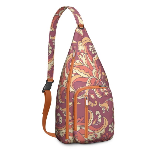 Waterproof Hiking Sling Backpack for Women – Lightweight Crossbody Bag with Adjustable Strap, Chest Bag for Travel & Outdoor Adventures – Paisley Boho Vintage Floral, Chic Retro Design