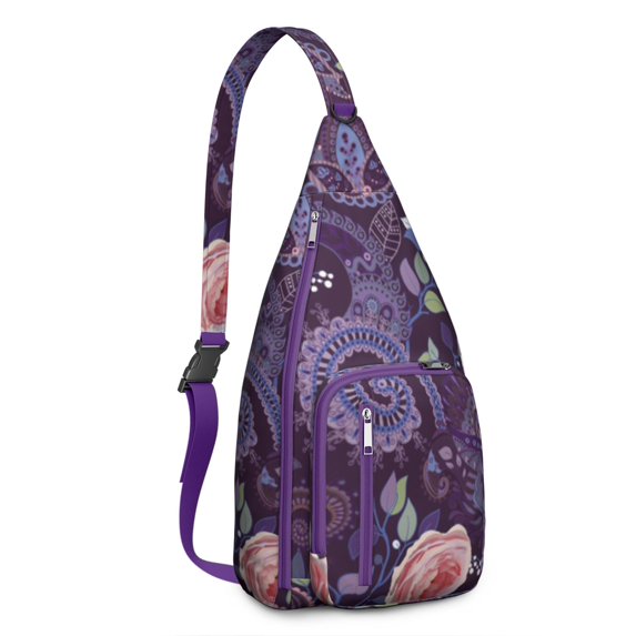 Waterproof Hiking Sling Backpack for Women – Lightweight Crossbody Bag with Adjustable Strap, Chest Bag for Travel & Outdoor Adventures – Paisley Boho Vintage Floral, Chic Retro Design