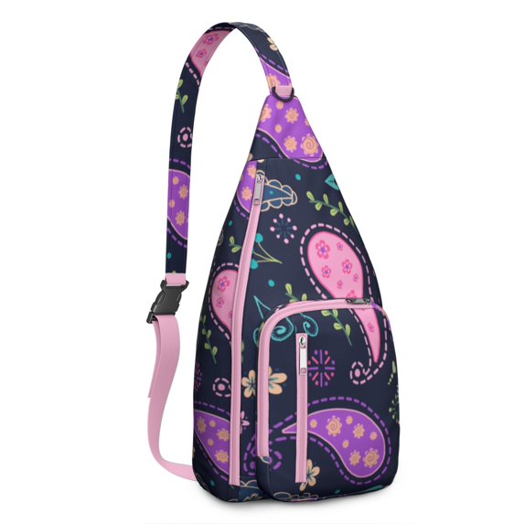 Waterproof Hiking Sling Backpack for Women – Lightweight Crossbody Bag with Adjustable Strap, Chest Bag for Travel & Outdoor Adventures – Paisley Boho Vintage Floral, Chic Retro Design