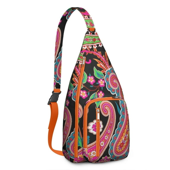 Waterproof Hiking Sling Backpack for Women – Lightweight Crossbody Bag with Adjustable Strap, Chest Bag for Travel & Outdoor Adventures – Paisley Boho Vintage Floral, Chic Retro Design
