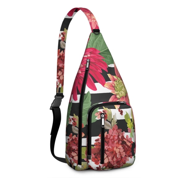 Waterproof Hiking Sling Backpack for Women – Lightweight Floral Crossbody Chest Bag with Adjustable Strap, Botanical Wildflower Travel Backpack for Outdoor & Everyday Use
