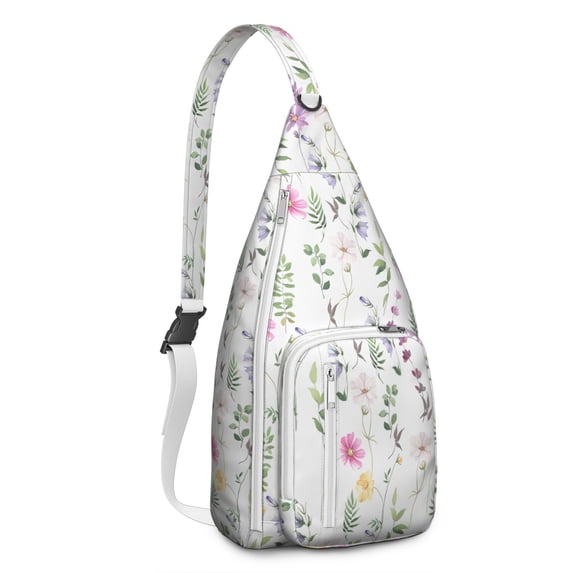 Waterproof Hiking Sling Backpack for Women – Lightweight Floral Crossbody Chest Bag with Adjustable Strap, Botanical Wildflower Travel Backpack for Outdoor & Everyday Use