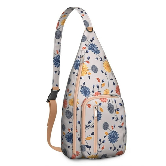 Waterproof Hiking Sling Backpack for Women – Lightweight Floral Crossbody Chest Bag with Adjustable Strap, Botanical Wildflower Travel Backpack for Outdoor & Everyday Use