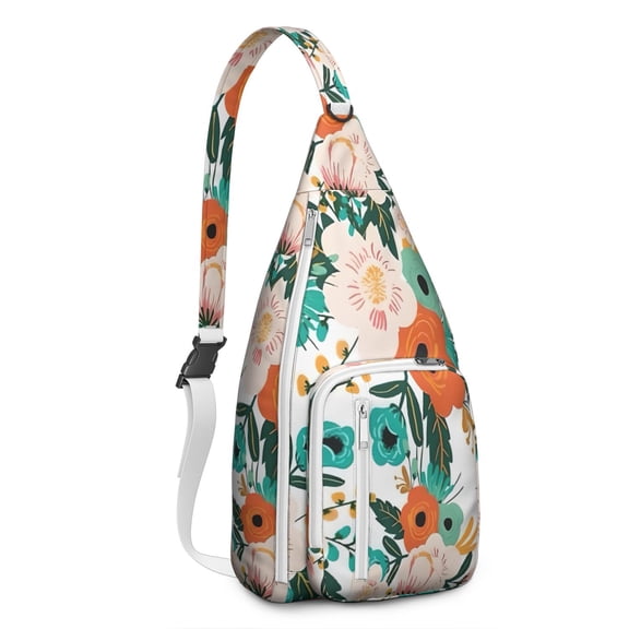 Waterproof Hiking Sling Backpack for Women – Lightweight Floral Crossbody Chest Bag with Adjustable Strap, Botanical Wildflower Travel Backpack for Outdoor & Everyday Use