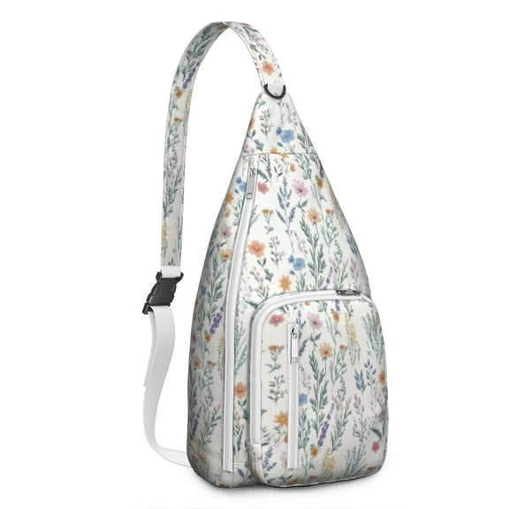 Waterproof Hiking Sling Backpack for Women – Lightweight Floral Crossbody Chest Bag with Adjustable Strap, Botanical Wildflower Travel Backpack for Outdoor & Everyday Use