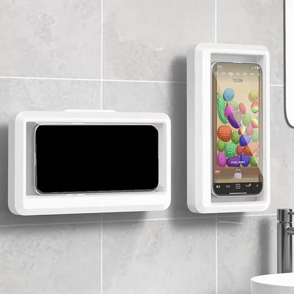 Waterproof Home Wall Mounted Phone Holder Box for Smartphone Touch Screen Phone Holder Shower Sealed Storage White