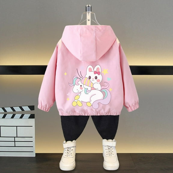 Waterproof Hooded Jacket for Boys & Girls-Solid Color Cute Prints Jacket Pocket Zipper Long Sleeved Jacket Lightweight Casual Jacket, Trendy Outerwear Suitable for 1-11 years old