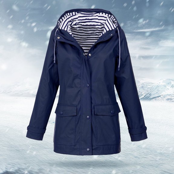 Waterproof Hooded Jacket, Lightweight Rain Shell, Hiking Windbreaker Dark Blue 2Xl , Coat