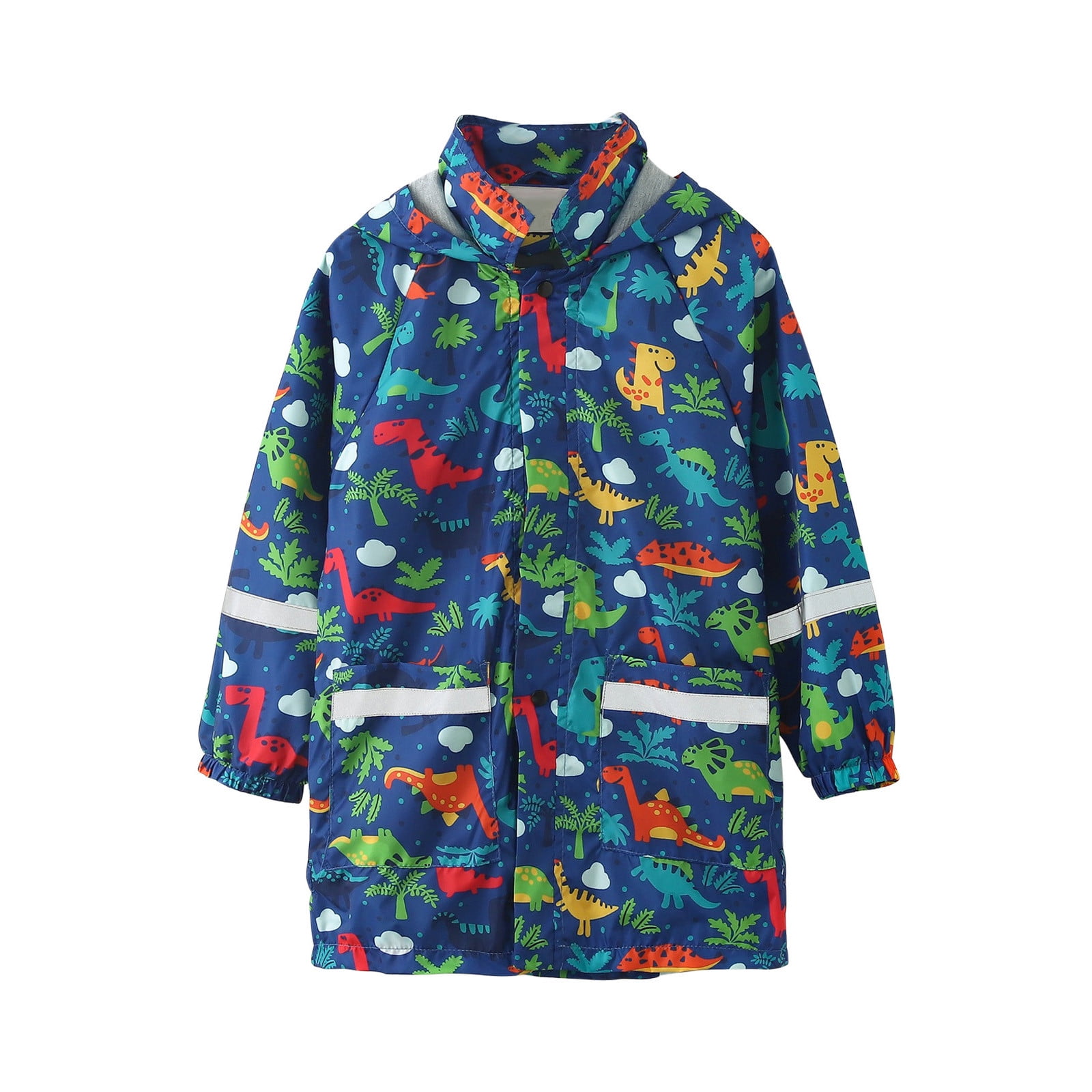 Waterproof Hooded Jacket for Boys Girls Kids Raincoats Outdoor Windbreaker Dinosaur Rain Jacket Cute Print Hooded Mid-length Jacket With Pockets