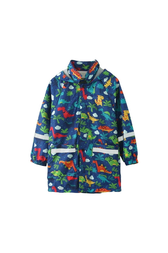 Waterproof Hooded Jacket for Boys Girls Kids Raincoats Outdoor Windbreaker Dinosaur Rain Jacket Cute Print Hooded Mid-length Jacket With Pockets