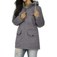 thumbnail image 1 of Waterproof Hooded Jackets for Women Long Sleeve Active Raincoat with Pockets Outdoor Windbreaker Casual Jacket Dark Gray, 2XL, 1 of 7