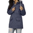 thumbnail image 1 of Waterproof Hooded Jackets for Women Long Sleeve Active Raincoat with Pockets Outdoor Windbreaker Casual Jacket Navy, 3XL, 1 of 7
