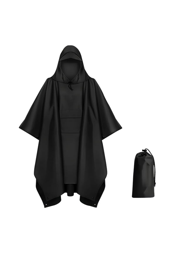 Waterproof Hooded Rain Poncho for Adults with Pocket - Lightweight Packable Raincoat for Hiking,Cycling,Camping & Outdoor Events,Black