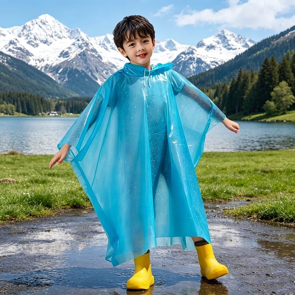 Waterproof Hooded Raincoat, Reusable Thickened EVA Rain Poncho with Adjustable Drawstring, Loose Cape Style Full Coverage Rainwear Protective Gear for Commuting School Amusement Parks Students