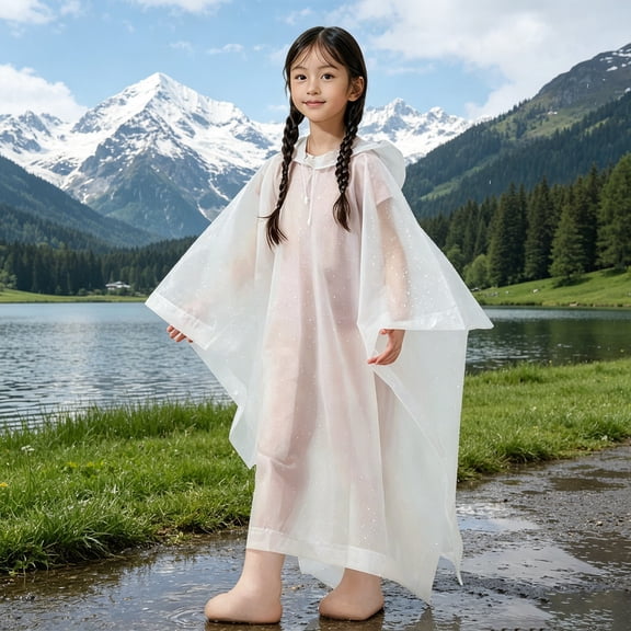 Waterproof Hooded Raincoat, Reusable Thickened EVA Rain Poncho with Adjustable Drawstring, Loose Cape Style Full Coverage Rainwear Protective Gear for Commuting School Amusement Parks Students
