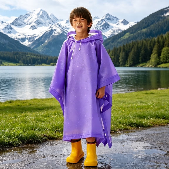Waterproof Hooded Raincoat, Reusable Thickened EVA Rain Poncho with Adjustable Drawstring, Loose Cape Style Full Coverage Rainwear Protective Gear for Commuting School Amusement Parks Students