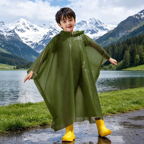 Waterproof Hooded Raincoat, Reusable Thickened EVA Rain Poncho with Adjustable Drawstring, Loose Cape Style Full Coverage Rainwear Protective Gear for Commuting School Amusement Parks Students
