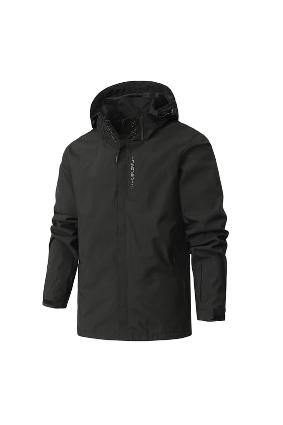 Waterproof Hoodie Jacket Windproof Hooded Softshell Rain Coats Mens Zip Up Raincoat Outdoor Hiking Windbreaker (4XL, Black)