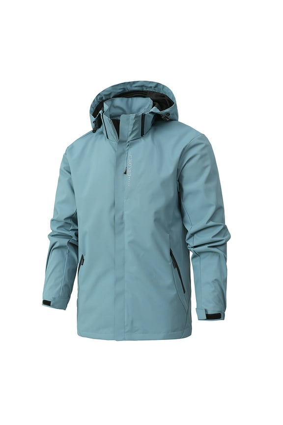 Waterproof Hoodie Jacket Windproof Hooded Softshell Rain Coats Mens Zip Up Raincoat Outdoor Hiking Windbreaker (5XL, Sky Blue)