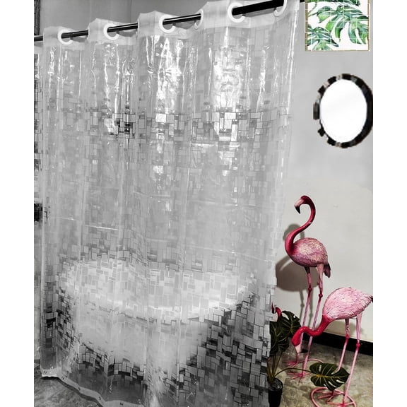 Waterproof Hookless Shower Curtain Liner PEVA No Hooks Need Shower Liner for Bathroom,Standard Size 72x74 3D Mosaic