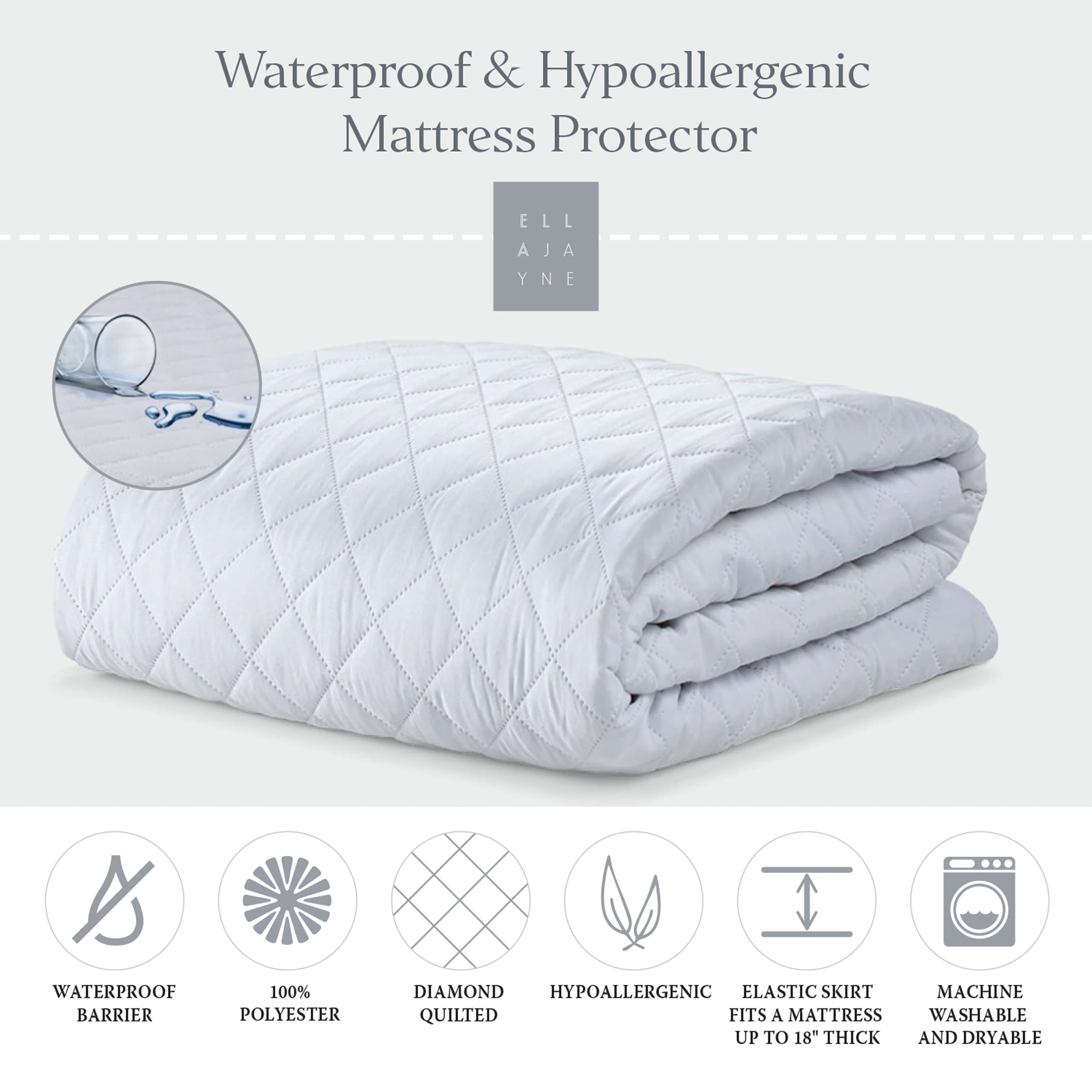 Twin White Waterproof Hypoallergenic Polyester Mattress Protector