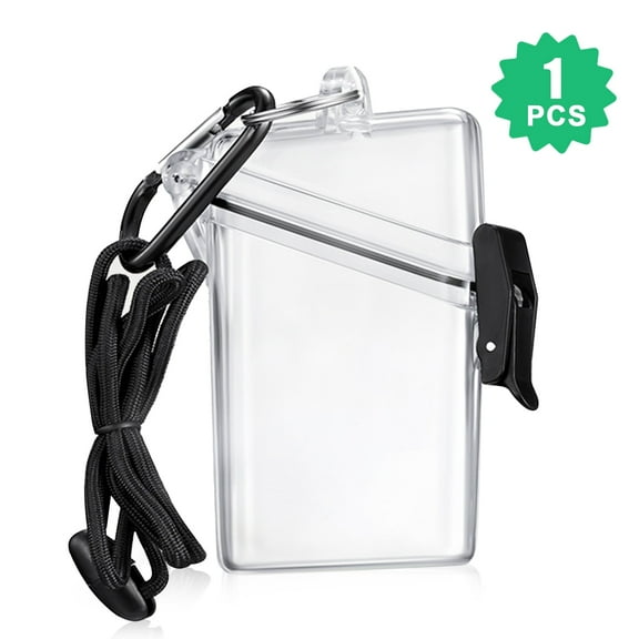 Waterproof ID Card Badge Holder Case Sports Case Vertical Badge Holders with Lanyard and Keychain, TSV Heavy Duty Durable Locker Dry Box for Credit Cards, Registration Card (Clear, Plastic, 3 or 1PCS)