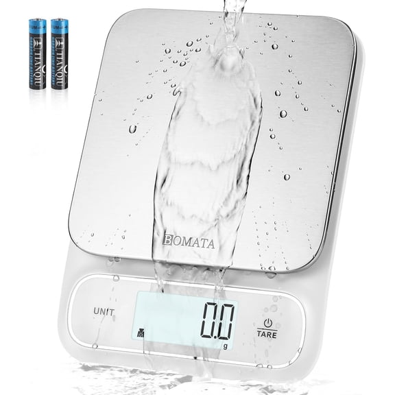 Waterproof IPX6 Kitchen Scale, 0.1 g/0.01 oz High Precision, 5 kg/11 lbs, Digital Scale with Backlight, Stainless Steel Weighing Platform, for Food, Cooking, Baking, Weight Loss.. B619, White