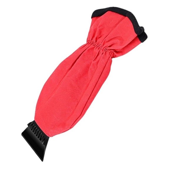 Waterproof Ice Scraper Mitten Snow Remover Glove with Lined of Thick Fleece for Car Windshield Shovel Clearing Tool(Red)