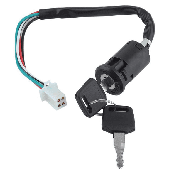 Waterproof Ignition Key Switch with Female Plug - Fits 50cc-250cc ATV Quad 4-Wheeler Go Karts, 4 Wire 3 Position