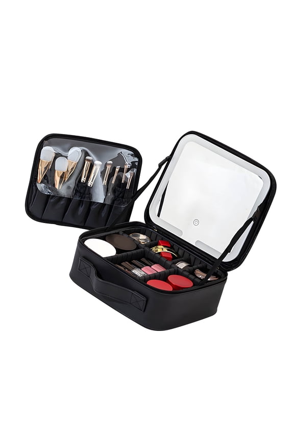 Waterproof Illuminated Makeup Organizers Sturdy PU Cosmetic Bag With Adjustable LED Lighting Lighted Makeup Pouches