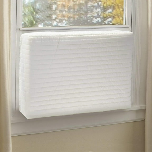 Waterproof Indoor Air Conditioner Cover with Free Elastic Strap, Double Insulation Anti-rust Window AC Cover, White