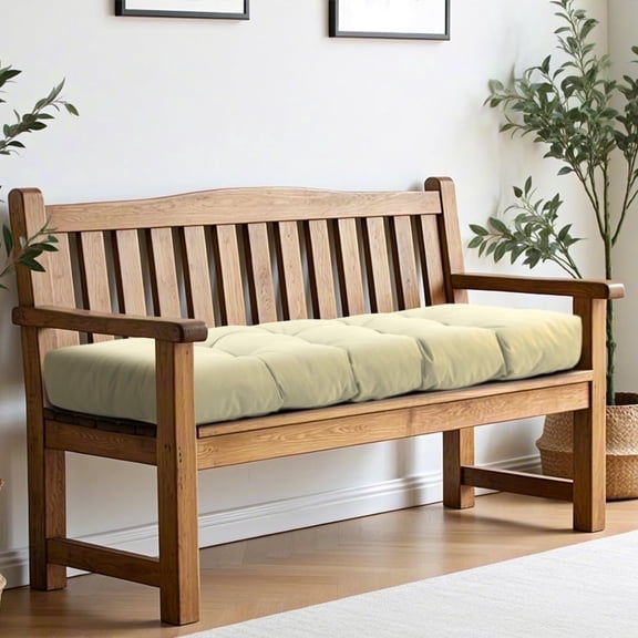 Indoor Outdoor Bench Cushion, Waterproof Thick Quilted Foam Pad with Non-Slip Bottom, All-Weather Comfort for Patio, Garden, Kitchen Nook & Window Seat, Beige, 36" x 14"