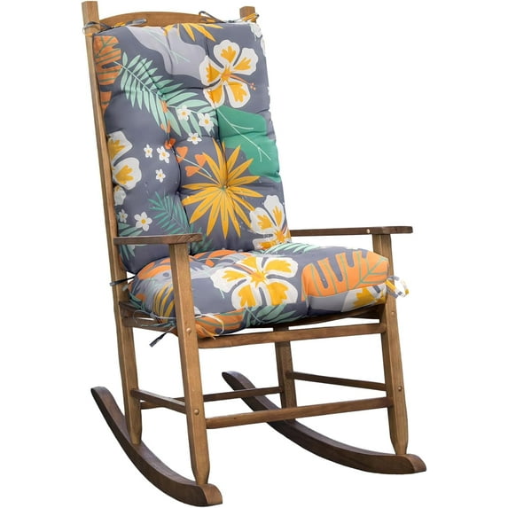 Waterproof Indoor Outdoor Rocking Chair Cushion Floral Patio Chair Pad Soft Seat Cushion for Porch Patio Bedroom Orange Grey