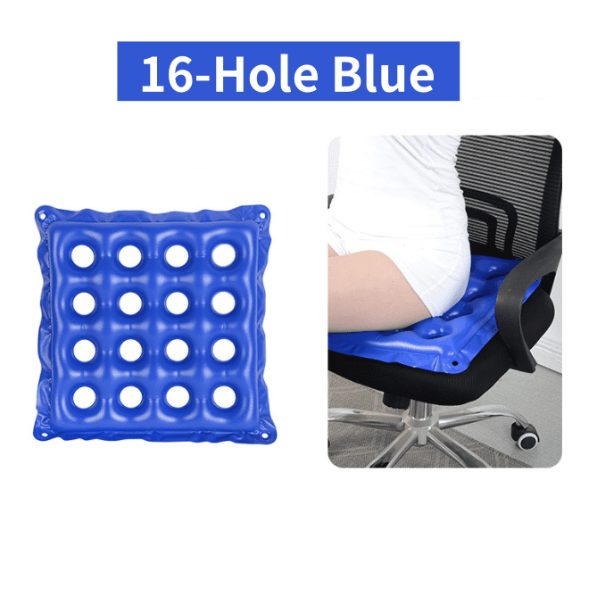 Waterproof Inflatable Seat Cushion,Portable Anti-decubitus Cushion,Square Wheelchair Cushion,Plastic Chair Cushion with Air Pump, 16-Hole Breathable Cushion (Blue)