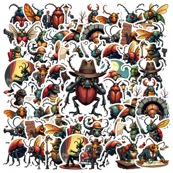 Waterproof Insect Stickers Vinyl Detective Style Decorative Stickers for Laptops Notebooks DIY Instruments