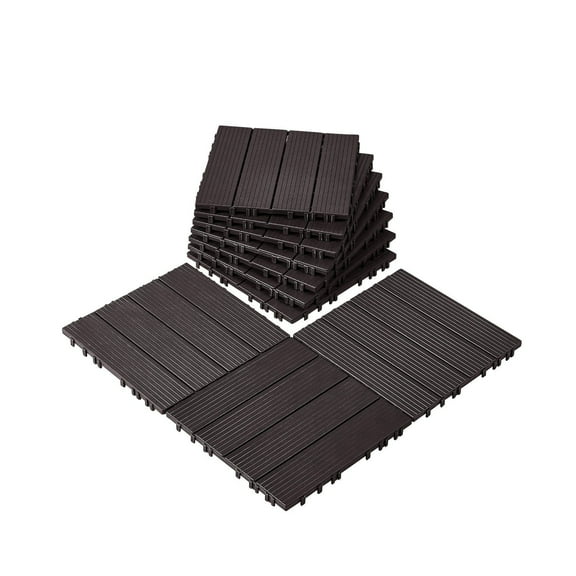 Waterproof Interlocking Deck Tiles, 12x12 Inch Plastic Patio Flooring for Poolside, Porch, Balcony, Backyard, All-Weather Dark Brown 10-Pack