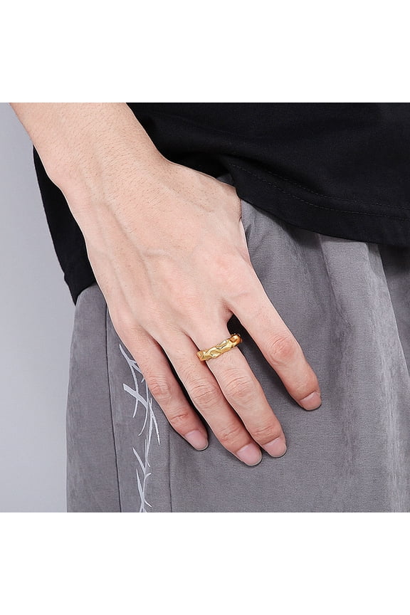 Waterproof Irregular Hammered Chunky 14K Yellow Gold Rings for WomenTrendy Creative Jewelry Gift