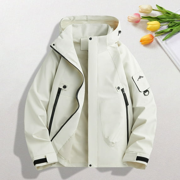Waterproof Jacket for Men Men's Solid Color Outdoor Climb Sport Run Breathable Loose Fit for Men Pocket Zipper Long Sleeved Sweatshirts Hoodies Casual Daily Wear