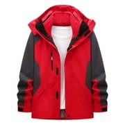 Waterproof Jacket Mens 3 in 1 Detachable Hood Coat,Long Sleeved Zipper Windproof Workwear Softshell Jackets,Fall Winter Warm Outdoor Hiking Climbing Fishing Outwear with Pockets