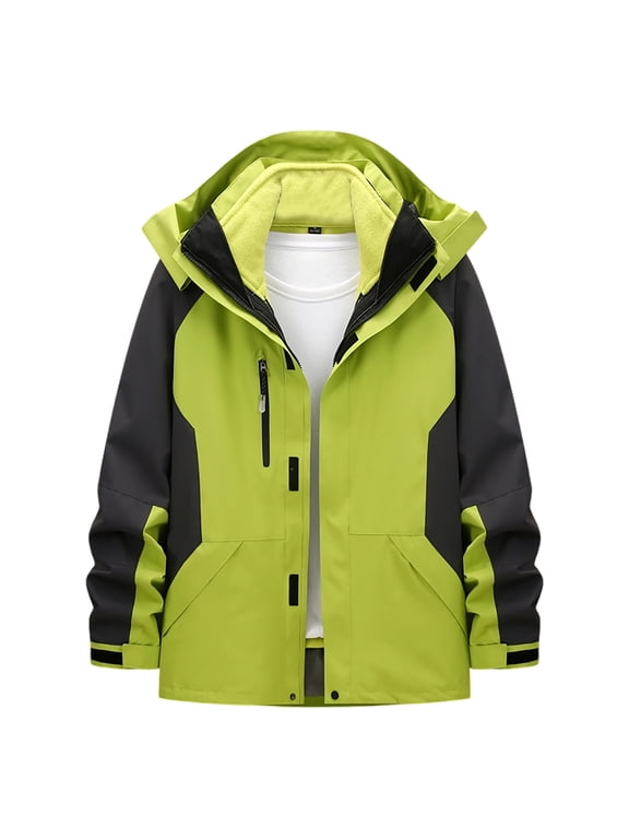 Waterproof Jacket Mens 3 in 1 Detachable Hood Coat,Long Sleeved Zipper Windproof Workwear Softshell Jackets,Fall Winter Warm Outdoor Hiking Climbing Fishing Outwear with Pockets