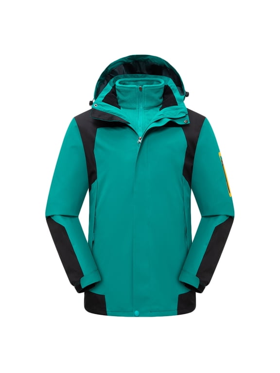 Waterproof Jacket Mens 3 in 1 Detachable Hood Coat,Long Sleeved Zipper Windproof Workwear Softshell Jackets,Fall Winter Warm Windbreaker Outdoor Hiking Climbing Fishing Outwear with Pockets