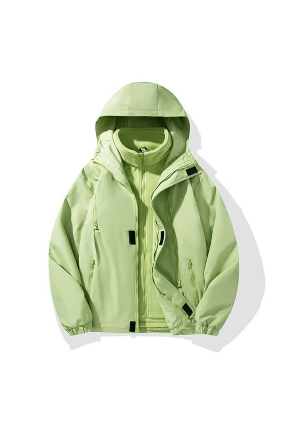 Waterproof Jacket Qiggri Men's Outdoor Solid Color Windproof Removable Inner Liner Pocket Zipper Jacket
