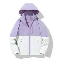 Waterproof Jacket Wind Breaker Ndbuld Women's Solid Color Detachable Cap Breathable Thin Sunscreen Coat Jacket Rollbacks Purple XL