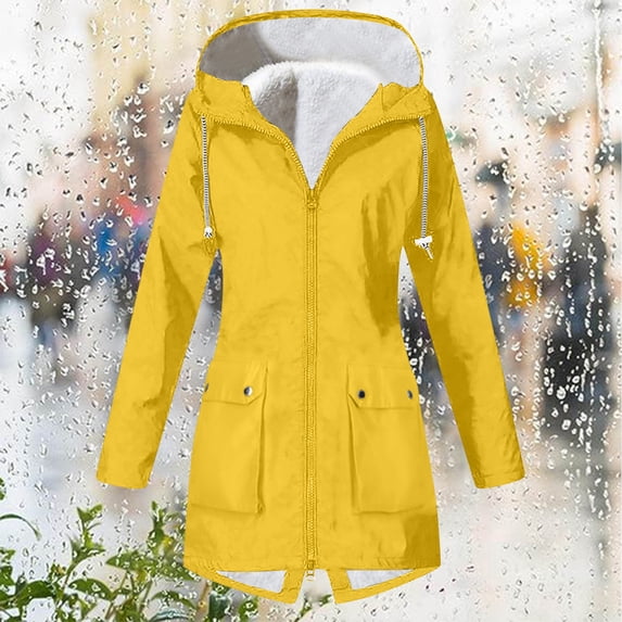 Waterproof Jacket Women Outdoor Waterproof Fleece Lined Jacket Hooded With Pockets Long Sleeve Hooded Casual Jacket For Cold Wet Weather Women's Down Jacket