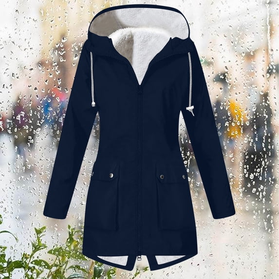 Waterproof Jacket Women Outdoor Waterproof Fleece Lined Jacket Hooded With Pockets Long Sleeve Hooded Casual Jacket For Cold Wet Weather Women's Down Jacket