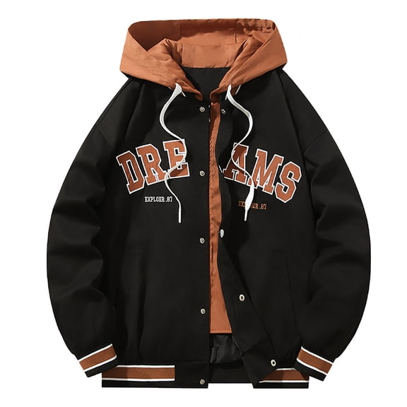 Waterproof Jackets For Men Casual Hooded Street Trend Baseball Clothing Embroidered Mens Workout Jacket,Black,M
